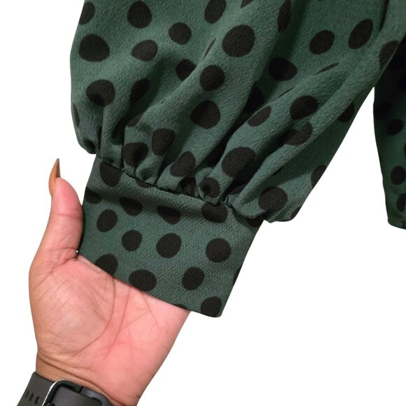 A New Day Green & Black Polka Dot Blouse – Size M, NWT - Picture 3 of 4